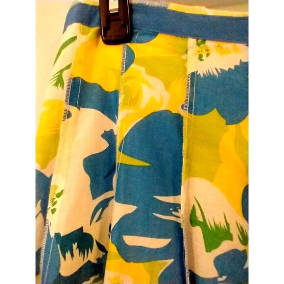 Focus Lifestyle Midi Skirt Blue Yellow Floral Lined Cotton - Size 12 NWT - Picture 2 of 8